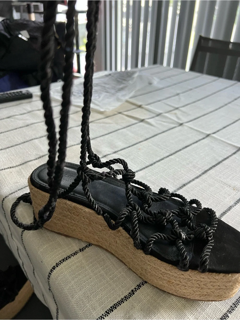 Black Lace-Up Espadrille Platform Sandals